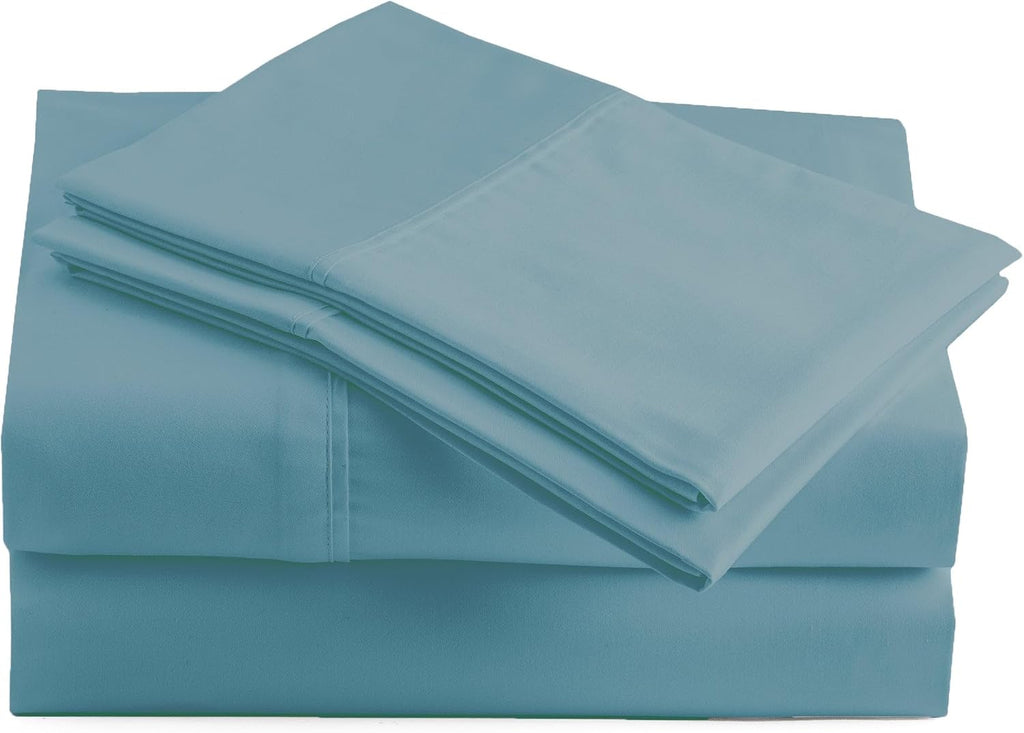Peru Pima 415 Thread Count Percal Twin Sheet Set - 100% Peruvian Pima Cotton, 3 Piece (Flat, Fitted, 1 Pillowcase) - Cooling, Crisp, Deep Pocket, Hotel Quality Bedding - Light Denim