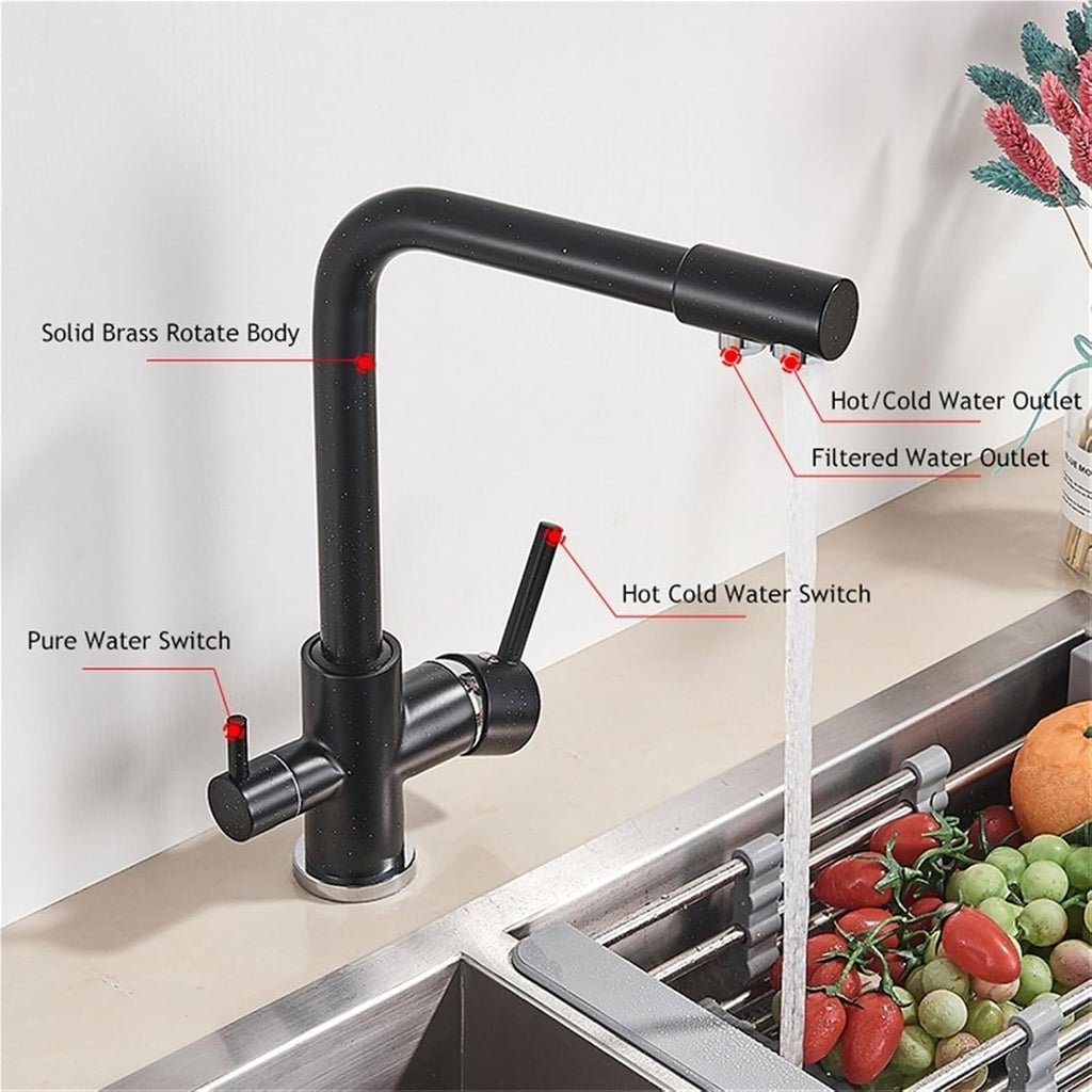360° Rotating Deck-Mounted Filtered Pure Water Kitchen Faucet with Hot and Cold Water Mixer Tap(Gray)