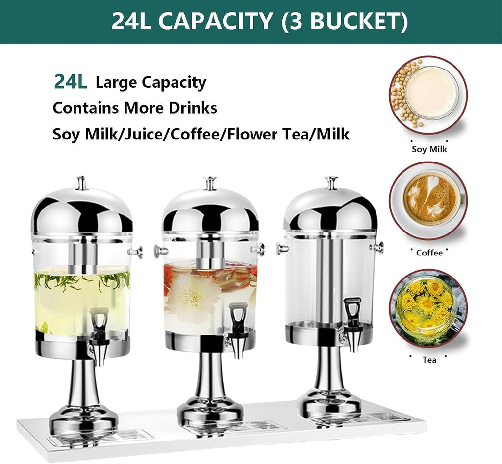 Commercial Beverage Juice Dispenser With Faucet,Coolers And Water Fountains,Stainless Steel Cold Drinks Machine For Parties And Family Gatherings,Hot And Cold Double Use,Gold