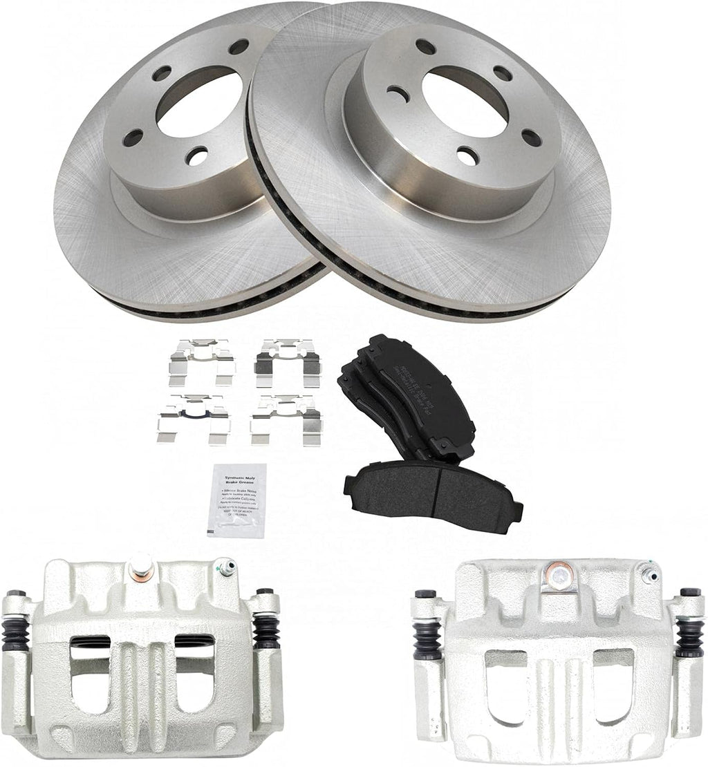 TRQ Front Brake Pad and Rotor Set Semi Metallic Vented Rotors Calipers Hardware Compatible with 2001-2002 Ford Explorer Sport 2003-2011 Ranger 2003-2009 Mazda B4000