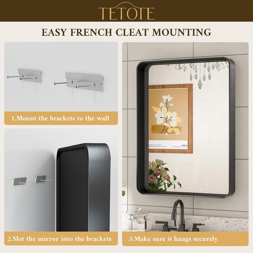 TETOTE 48 x 36 Inch Mirrors for Bathroom, Matte Black Framed Rectangular Large Modern Farmhouse Vanity Mirror for Wall Decor (Horizontal/Vertical)