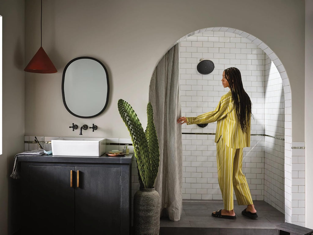 Moen TS44105BL Colinet Traditional Cross Handle Wall Mount Bathroom Faucet Trim, Valve Required, Matte Black