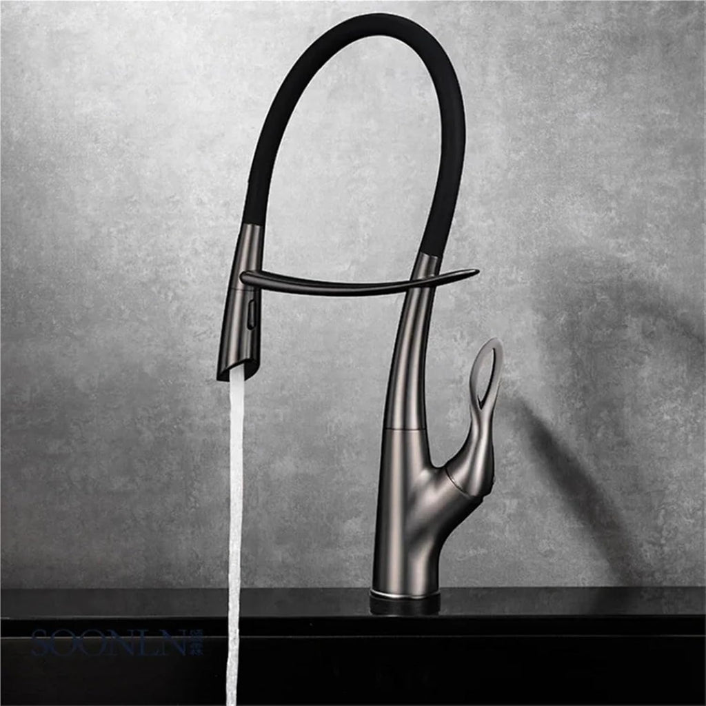 Single Handle Cold and Hot 2-Function Sink Mixer Tap Pull-Out Kitchen Faucet(Gray)