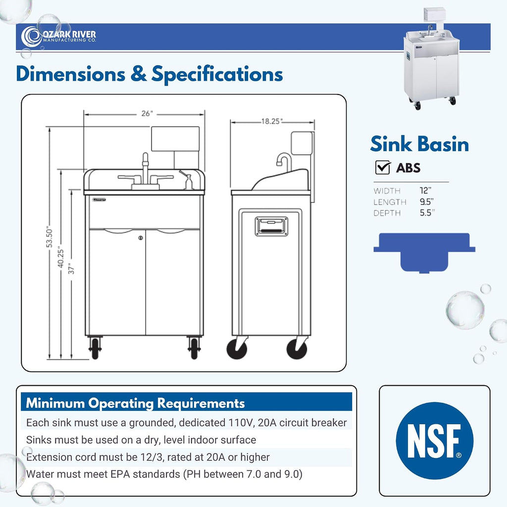 Ozark River Portable Sinks Titan PRO1 White Outdoor/Indoor Self-Contained Portable Hot Water Hand Washing Sink NSF Certified