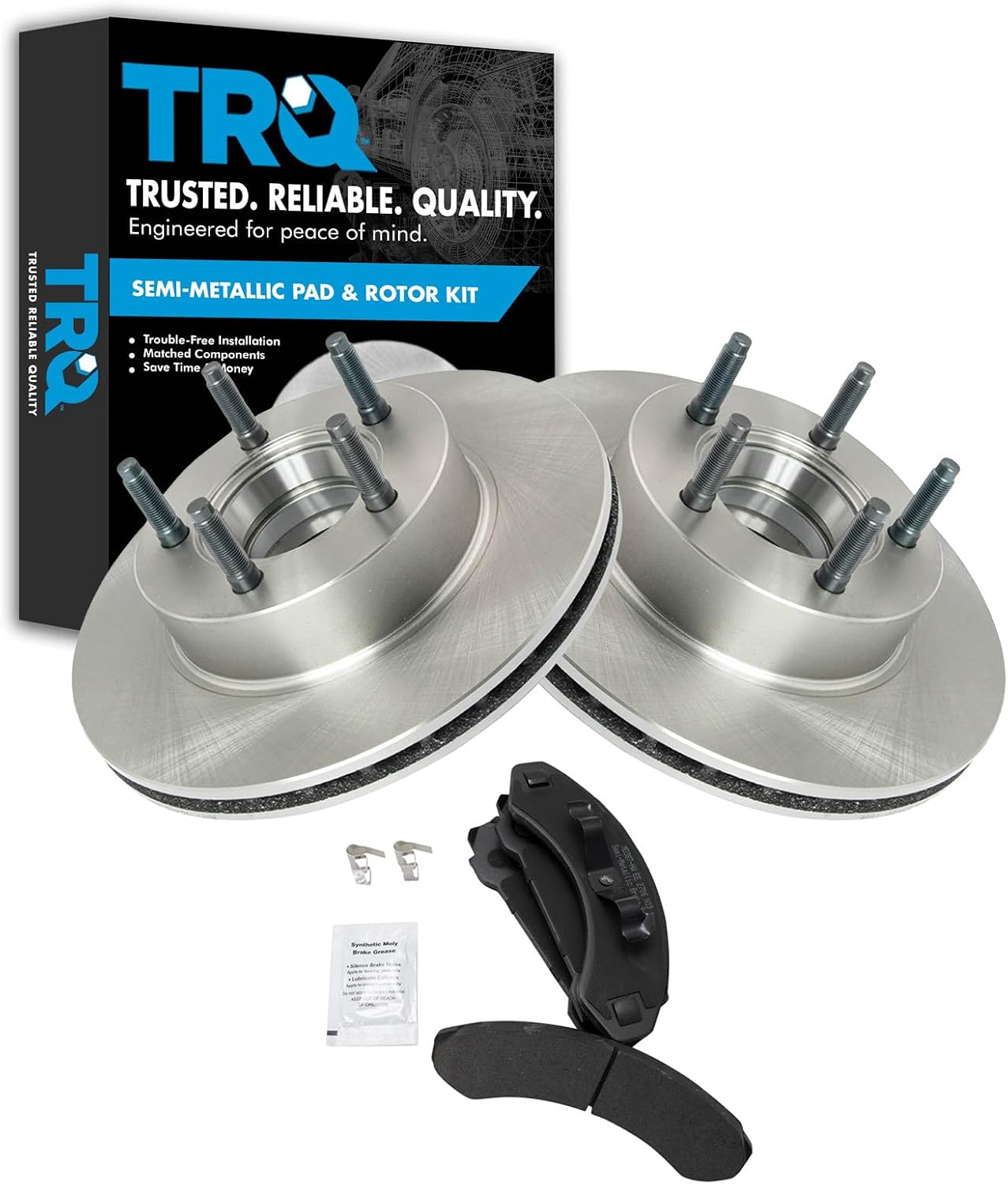 TRQ Front Semi Metallic Brake Pad and Rotor Set Compatible with 89 Ford Ranger 4WD 90-94 Ford Ranger 91-92 Explorer 90 Bronco II 92 Mazda Na