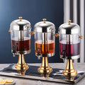 Commercial Cold Drink Machine, Stainless Steel Juice Dispensers, Glass Beverage Dispensers Machine with Faucet, for Hot Or Cold Drinks (Color : Gold, Size : ThreeHead)