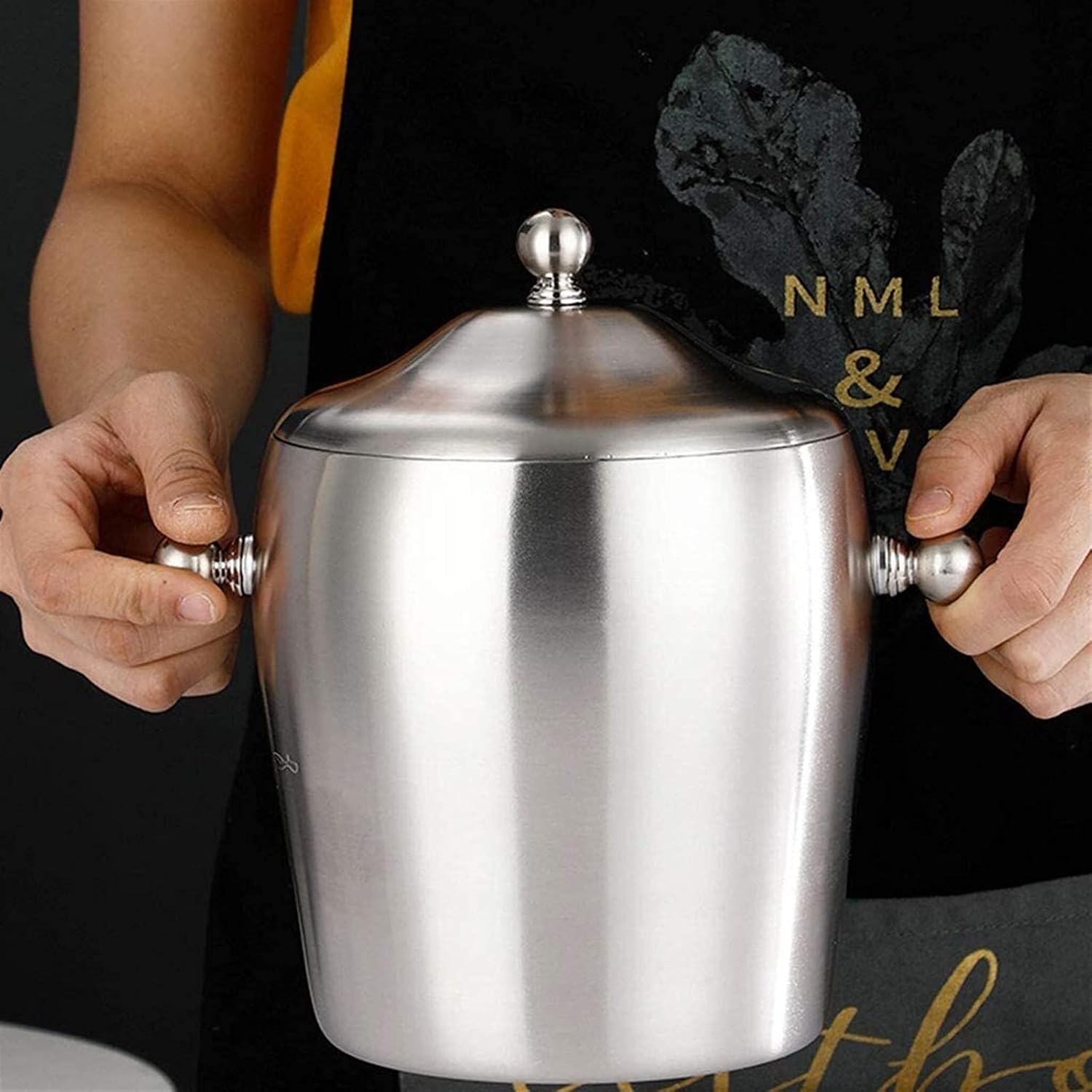 Ice Bucket,Ice Bucket,Stainless Steel Insulated Double Wall Bar Set Included Lid Great for Home Bar Chilling Beer Champagne and Wine 2L