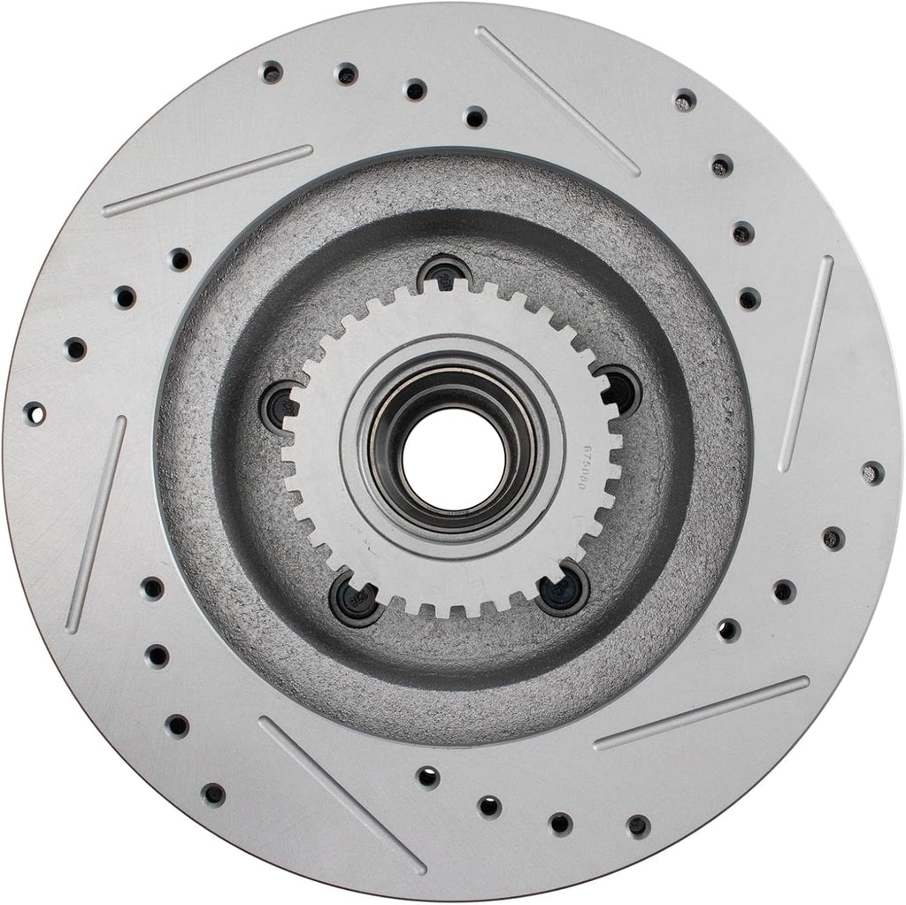TRQ Performance Front Brake Pad and Rotor Set Ceramic Drilled Coated Rotors Compatible with 91-96 Buick Roadmaster Chevrolet Caprice 94-96 Impala 91-92 Oldsmobile Custom Cruiser Cadillac Brougham