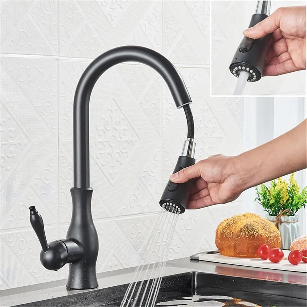 Kitchen Faucets Pull Out Kitchen Sink Mixer Tap Single Lever Hot Cold Water Mixer Tap(Matte Black)
