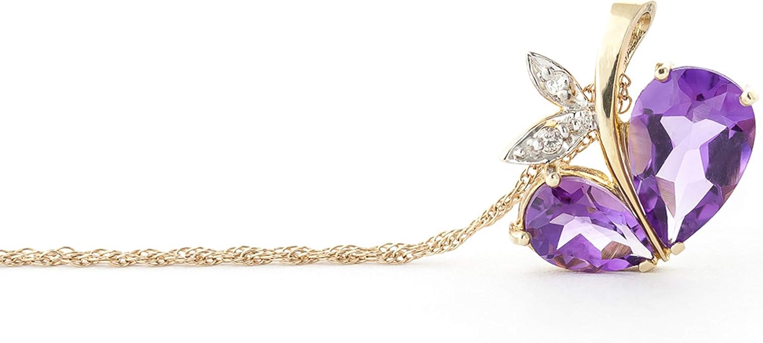 Galaxy Gold GG 4.06 CT. 14k Yellow Gold Modern Heart Necklace with Natural Diamonds and Amethysts