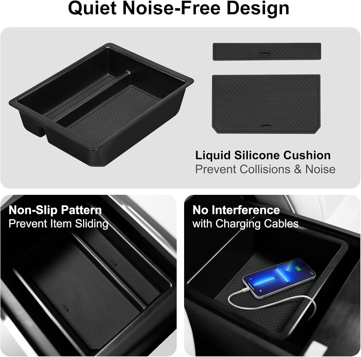 Weize 2025 2026 Tesla Model Y Juniper All Weather Cargo Liner Floor Mats 9 PCS & Double Layer Center Console Organizer 4 PCS, Full Coverage Tesla Interior Accessories Kit(Not for Standard)