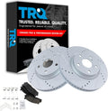 TRQ Performance Front Ceramic Brake Pad and Rotor Set Coated Drilled Slotted Compatible with 13-18 Lexus ES300h 07-18 ES350 08-18 Toyota Avalon 08-17 Camry 07 Camry Japan Built Models 1st VIN Digit J