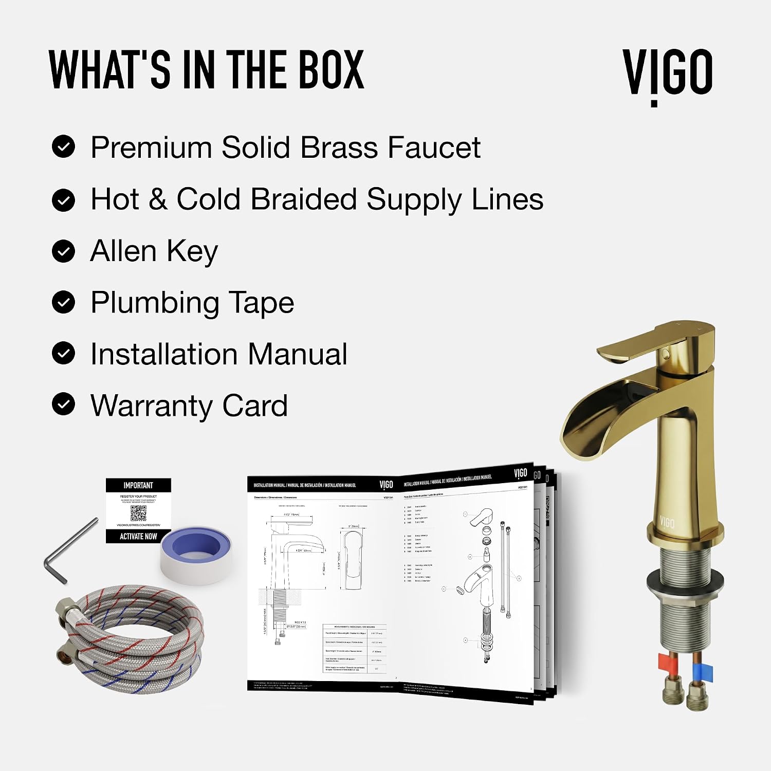 VIGO Paloma Waterfall Single-Handle Single-Hole Mount Bathroom Sink Faucet, 7-Inch, Matte Brushed Gold, Modern Design, Solid Brass, 1.2 GPM WaterSense & Ceramic Disc Valve - VG01041MG