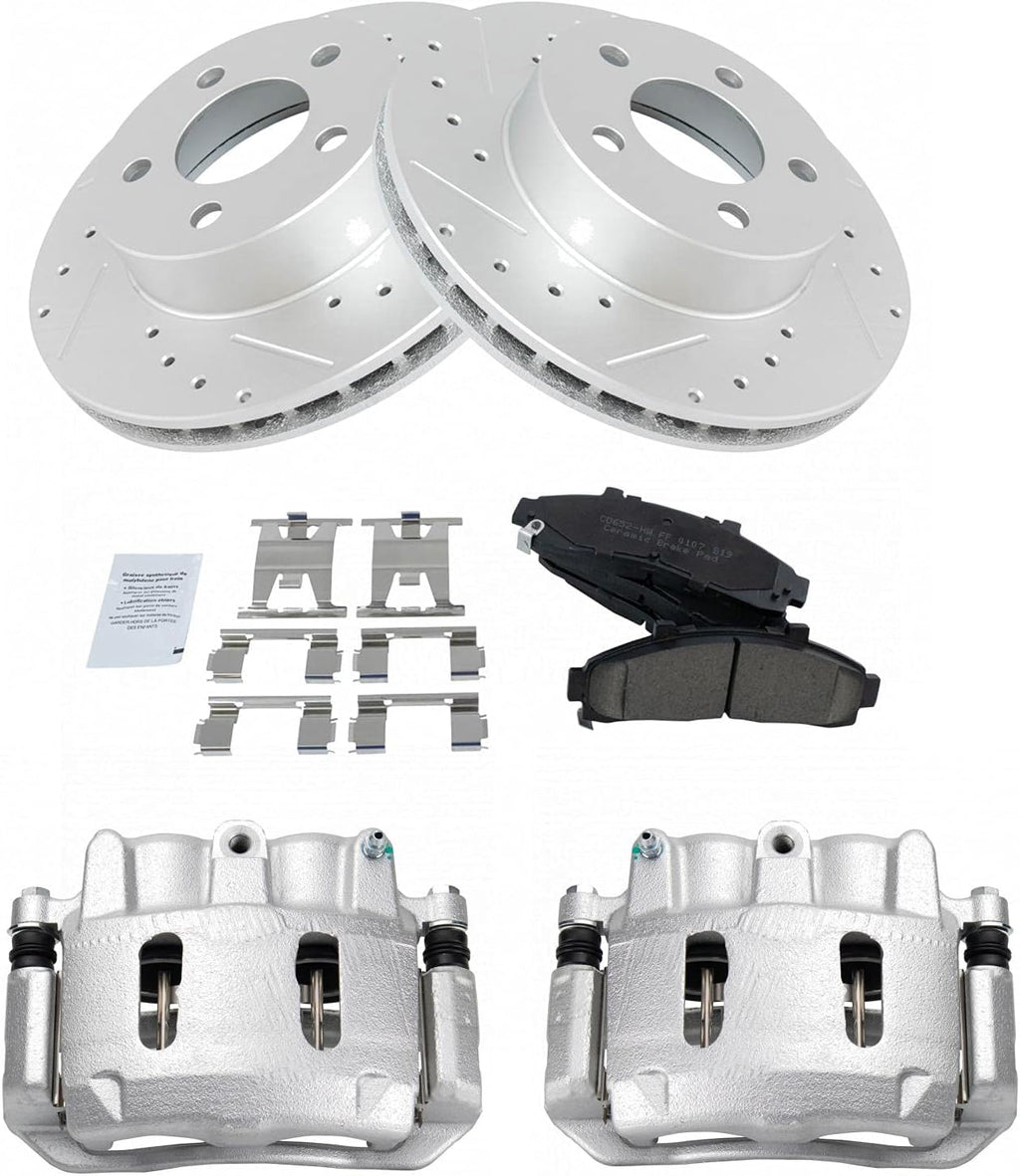 TRQ Performance Front Brake Pad and Rotor Set Ceramic Drilled Slotted Coated Vented Rotors Calipers Compatible with 95-01 Ford Explorer 98-02 Ranger 98-02 Mazda B4000 98-01 Mercury Mountaineer