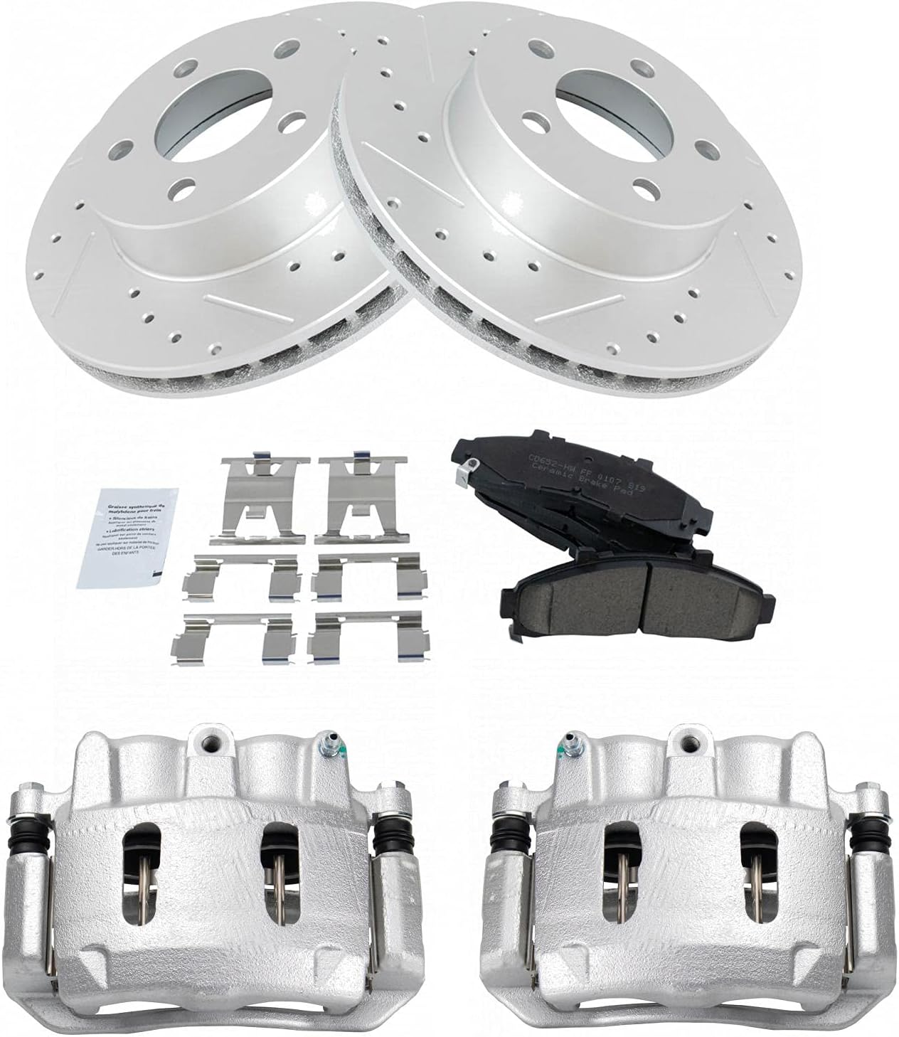 TRQ Performance Front Brake Pad and Rotor Set Ceramic Drilled Slotted Coated Vented Rotors Calipers Compatible with 95-01 Ford Explorer 98-02 Ranger 98-02 Mazda B4000 98-01 Mercury Mountaineer