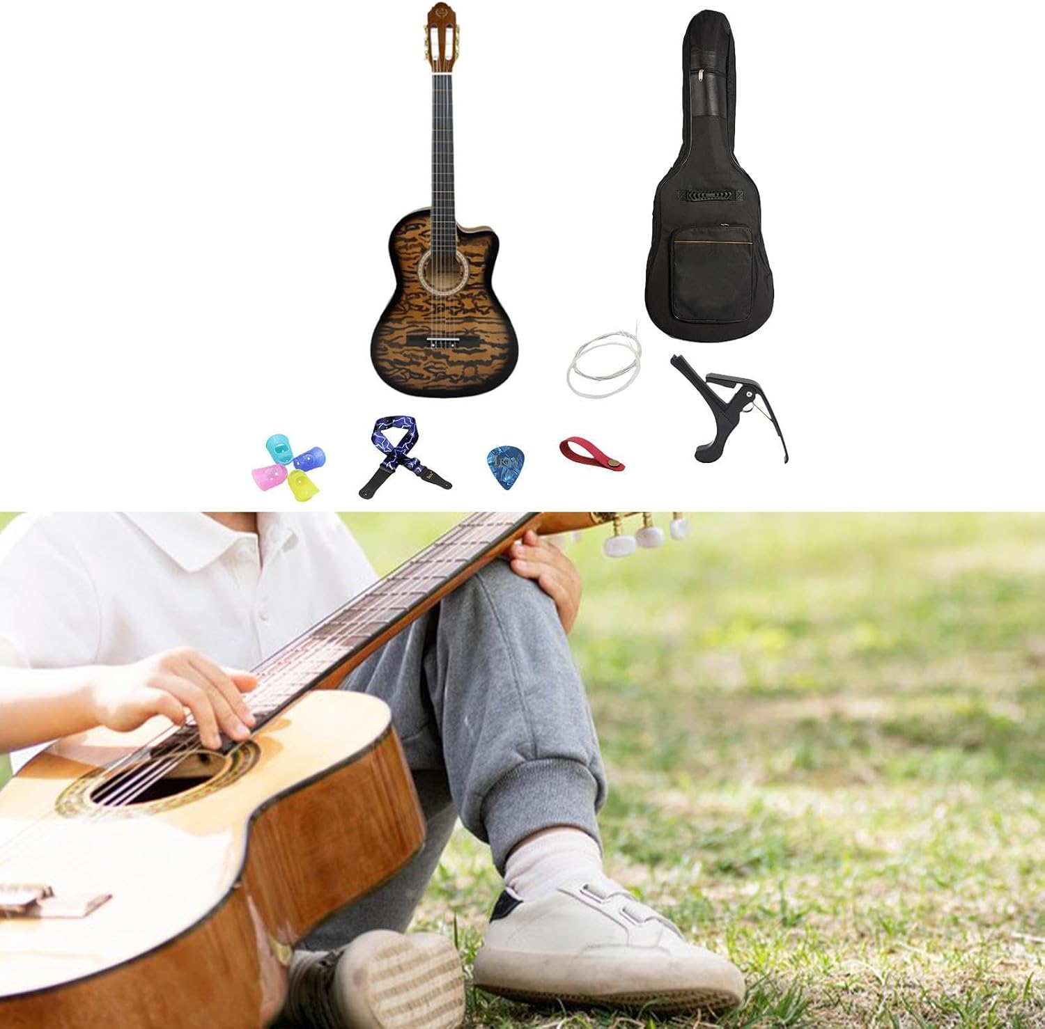 Acoustic Guitar for Beginners - Portable Travel Guitar with Steel Strings, Compact Size for Easy Learning and Performance- Dark Yellow