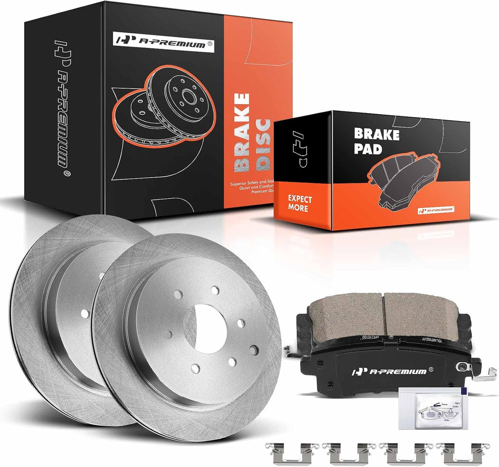 A-Premium 13.78 inch (349.8mm) Rear Vented Disc Brake Rotors + Ceramic Pads Kit Compatible with Select Nissan, Infiniti Models - Armada 2017-2019, QX80 2014-2019, QX56 2011-2013, 6-PC Set