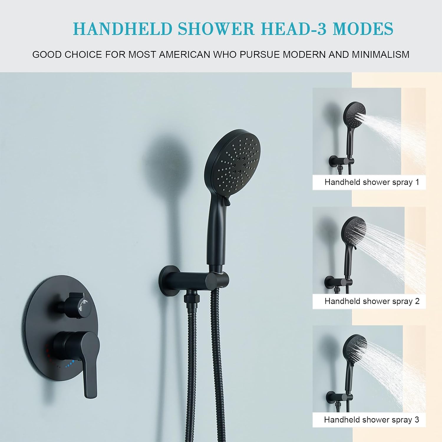 Matte Black Shower System With 12 Inches Rainfall Head and Handheld Set, High Pressure Faucet With Brass Valve for Bathroom Ceiling Mounted Fixture