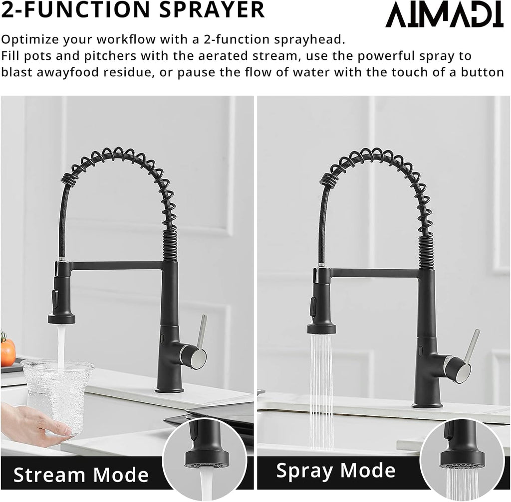 AIMADI Touchless Kitchen Faucet with Pull Down Sprayer, Sensor Smart Hands-Free Single Handle Spring Matte Black Kitchen Faucets, Motion Sensor Sink Faucet with Pull Out Sprayer