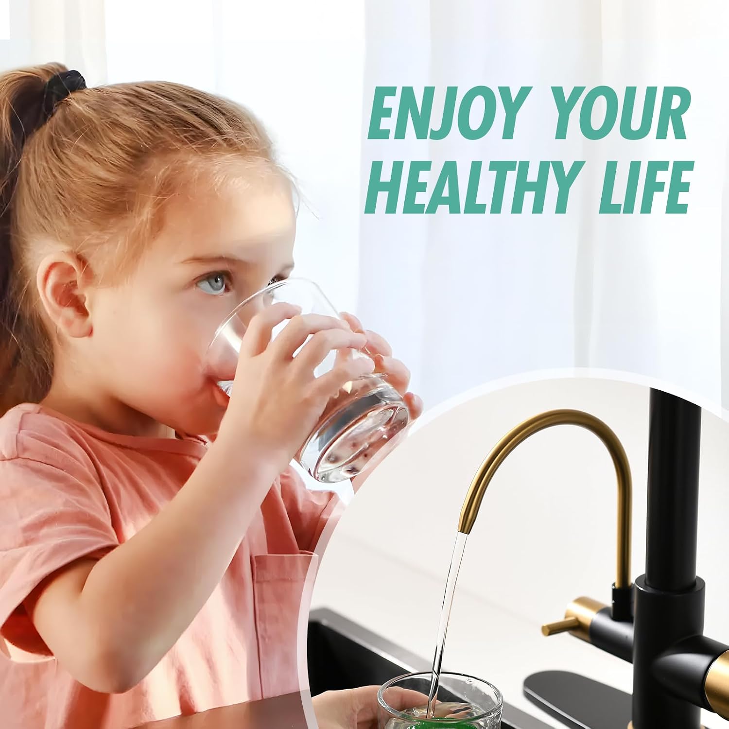Fapully Commercial Kitchen Faucet with Pull Down Sprayer and Water Filter, Matte Black&Brushed Gold 3 in 1 Kitchen Faucets with Drinking Water Faucet for Kitchen Sink
