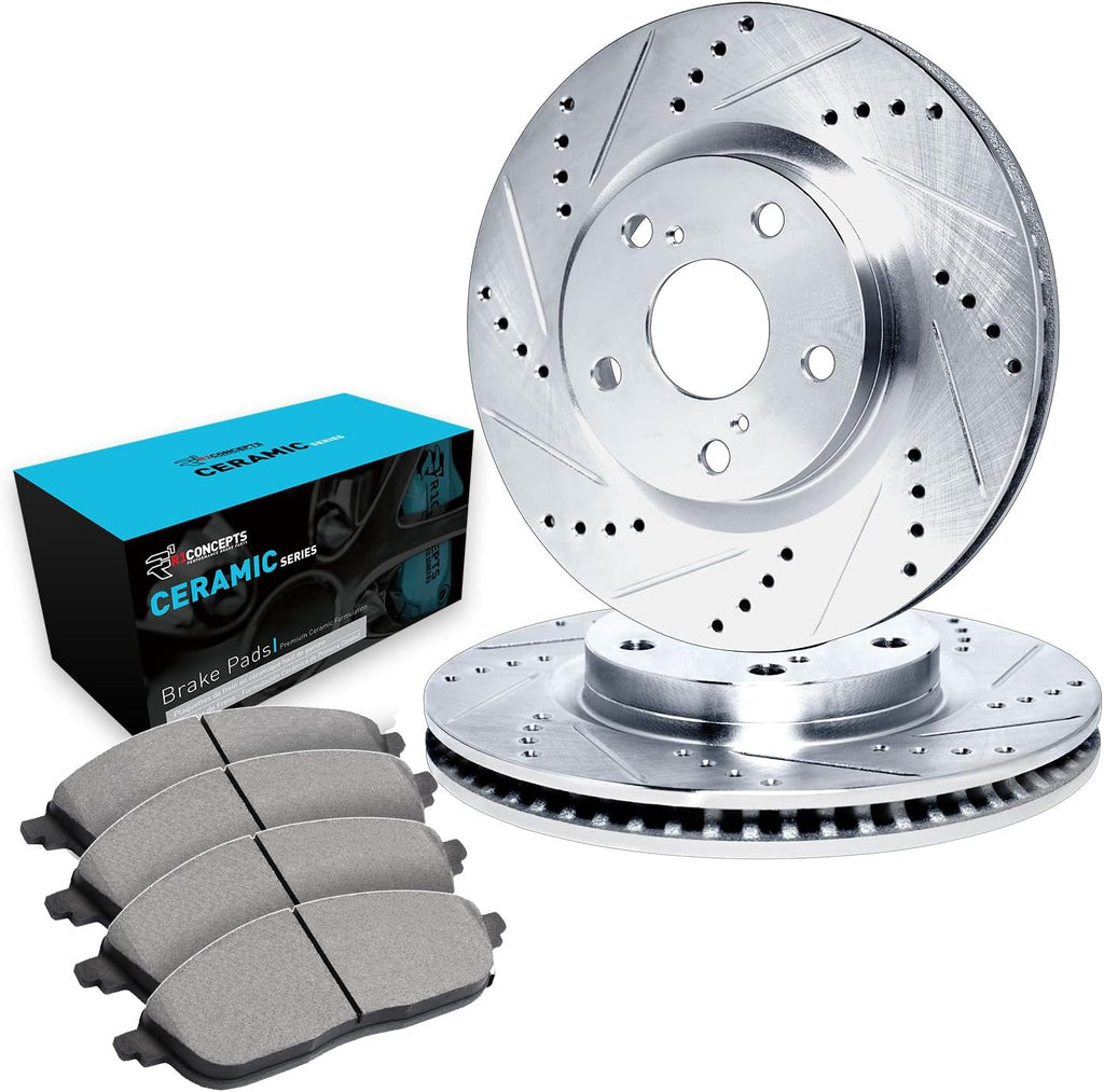 R1 Concepts Rear Brake Kit Fits 2016-2017 Lexus GS200t, IS200t, RC200t; 2018-2019 Lexus GS300; 2013-2020 Lexus GS350| Ceramic Brake Pads and Drilled Slotted Brake Rotors| 12.2' Rear