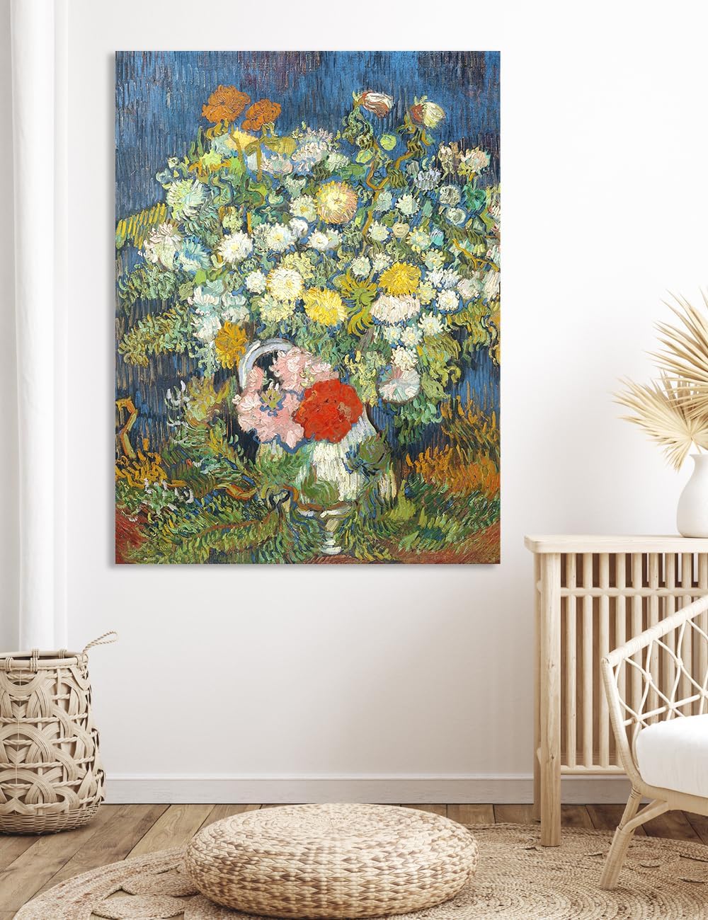 IPIC - Vincent Van Gogh Vase with Chrysanthemums and Other Flowers Giclee Canvas Print, Floral Still Life Wall Art, 1.5' Gallery Wrapped Large Canvas for Living Room Decor, Made in USA