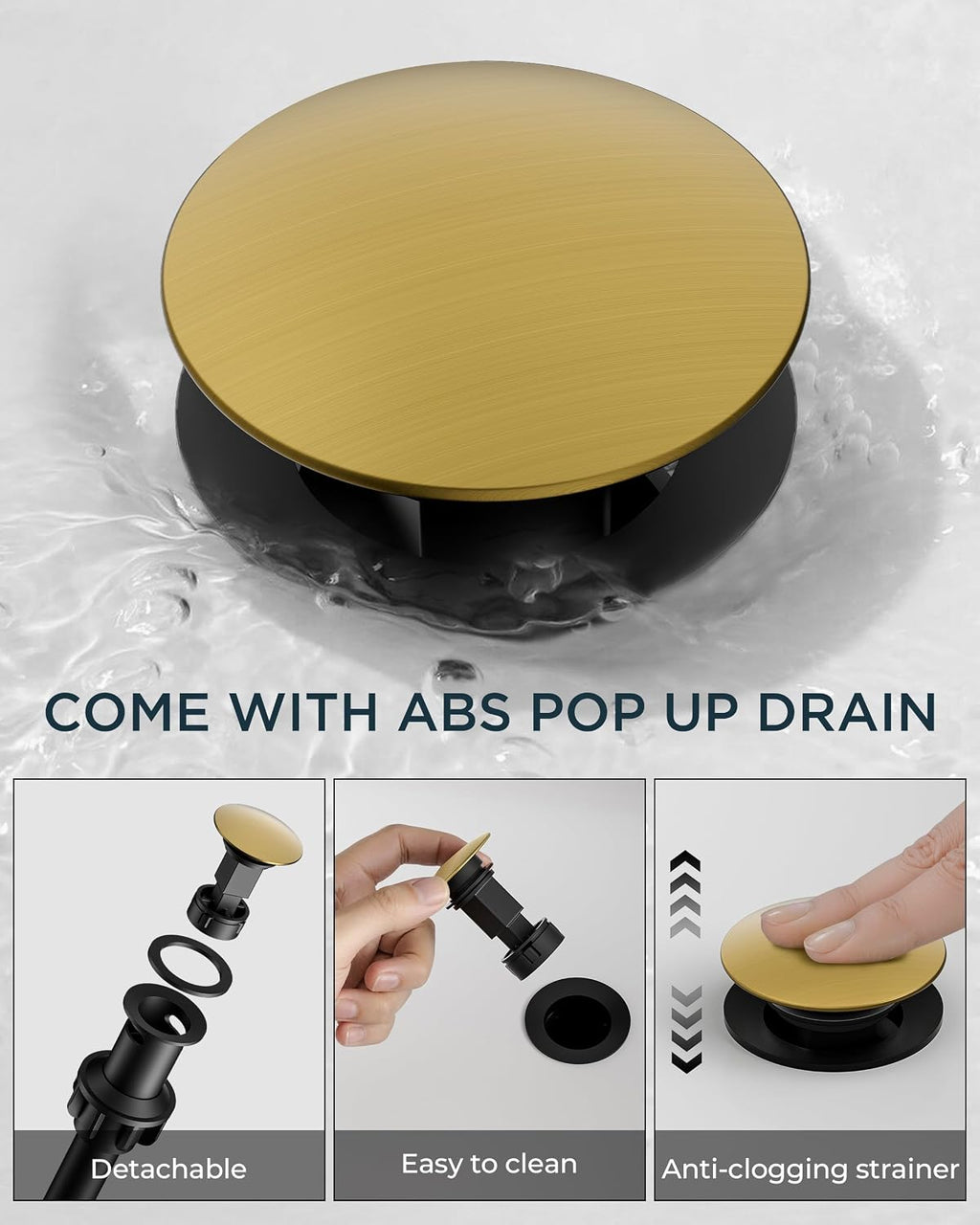 FORIOUS 2 Pack 8 Inch Widespread Brushed Gold Bathroom Faucet 3 Hole, 2 Handle Gold Sink Faucet Bathroom Vanity with 360 Degree Swivel Spout, with Pop Up Drain and cUPC Supply Line