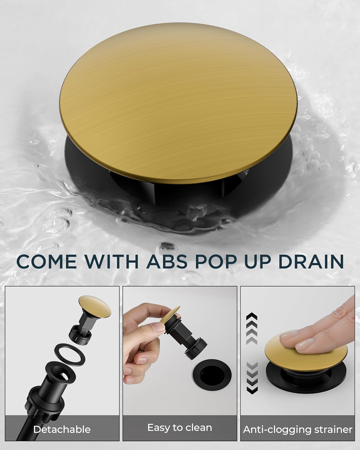 FORIOUS 2 Pack 8 Inch Widespread Brushed Gold Bathroom Faucet 3 Hole, 2 Handle Gold Sink Faucet Bathroom Vanity with 360 Degree Swivel Spout, with Pop Up Drain and cUPC Supply Line