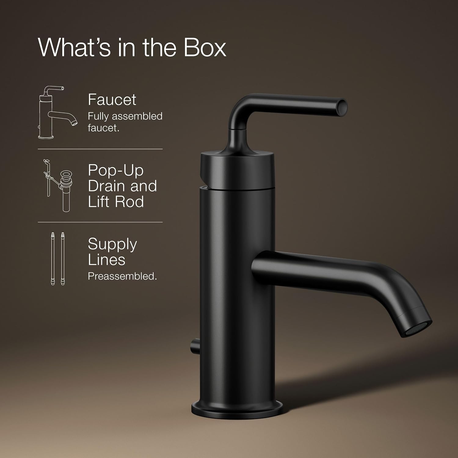 KOHLER K-14402-4A-BL Purist® Single-Handle Bathroom Sink Faucet, Straight Lever Handle, Bathroom Faucets, 1.2 GPM, Matte Black