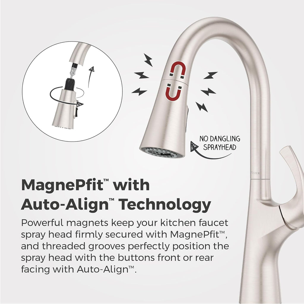 Pfister Talega Kitchen Sink Faucet with Pull Down Sprayer Single Handle High Arc Spout Spot Defense Stainless Steel NSF Certified 1 or 3 Hole Installation F5297TEGS