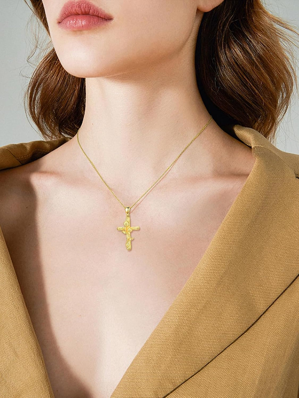 18K Gold Cross Pendant for Women Gold Cross Necklace 18K Gold Jewelry Religious Gift