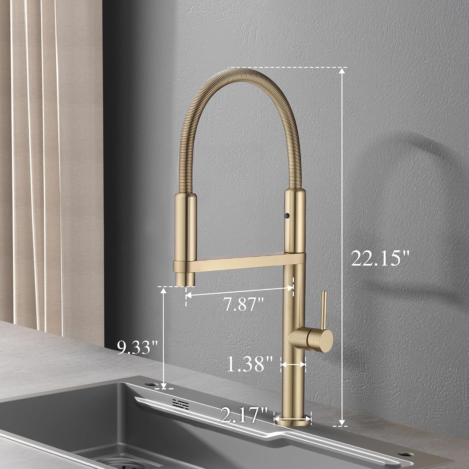 Magnetic Docking Kitchen Faucet with Pull Down Sprayer, Dual-Function Spray and 360 Degree Swivel, Commercial Spring Kitchen Faucet, Gold Brushed