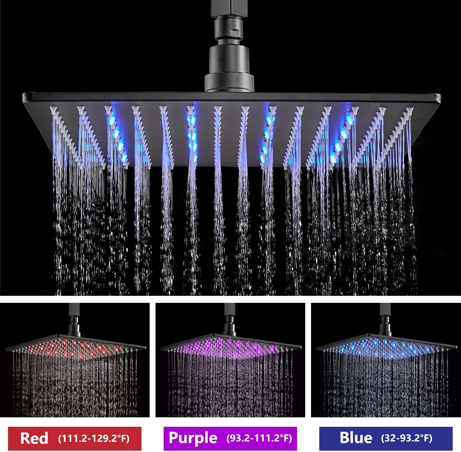 Aolemi Ceiling Mount Shower Faucet Set with Handheld Spray High Pressure Shower Faucets Sets Complete Rough-in Valve and Shower Trim Kit System Included Rainfall Matte Black 16 Inch LED Shower Head