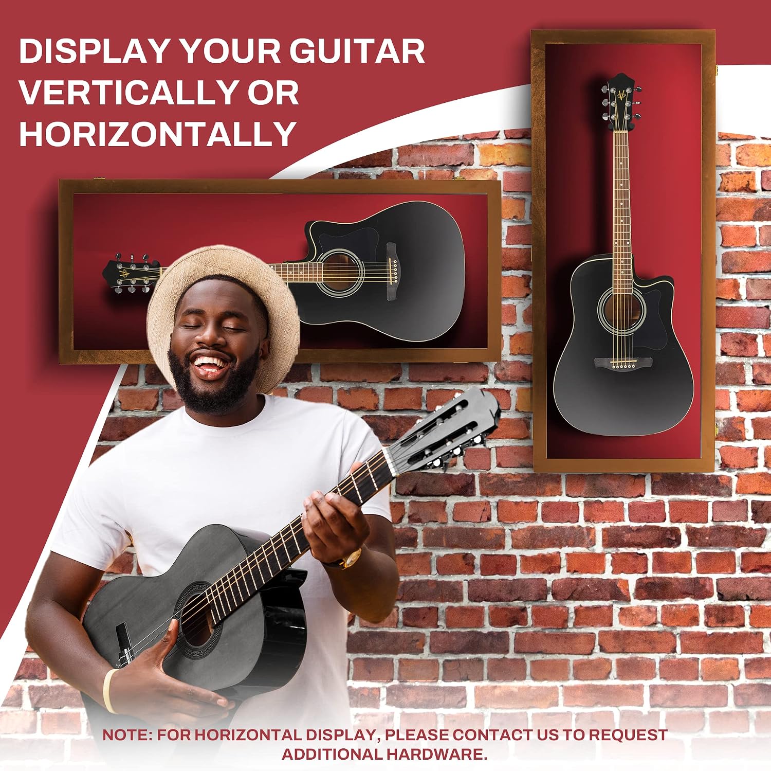 PENNZONI Acoustic Guitar Display Case - Acrylic Acoustic Guitar Case - Guitar Display Case Wall Mount Made from Hardwood Frame & Clear Acrylic - Walnut w/Red Felt