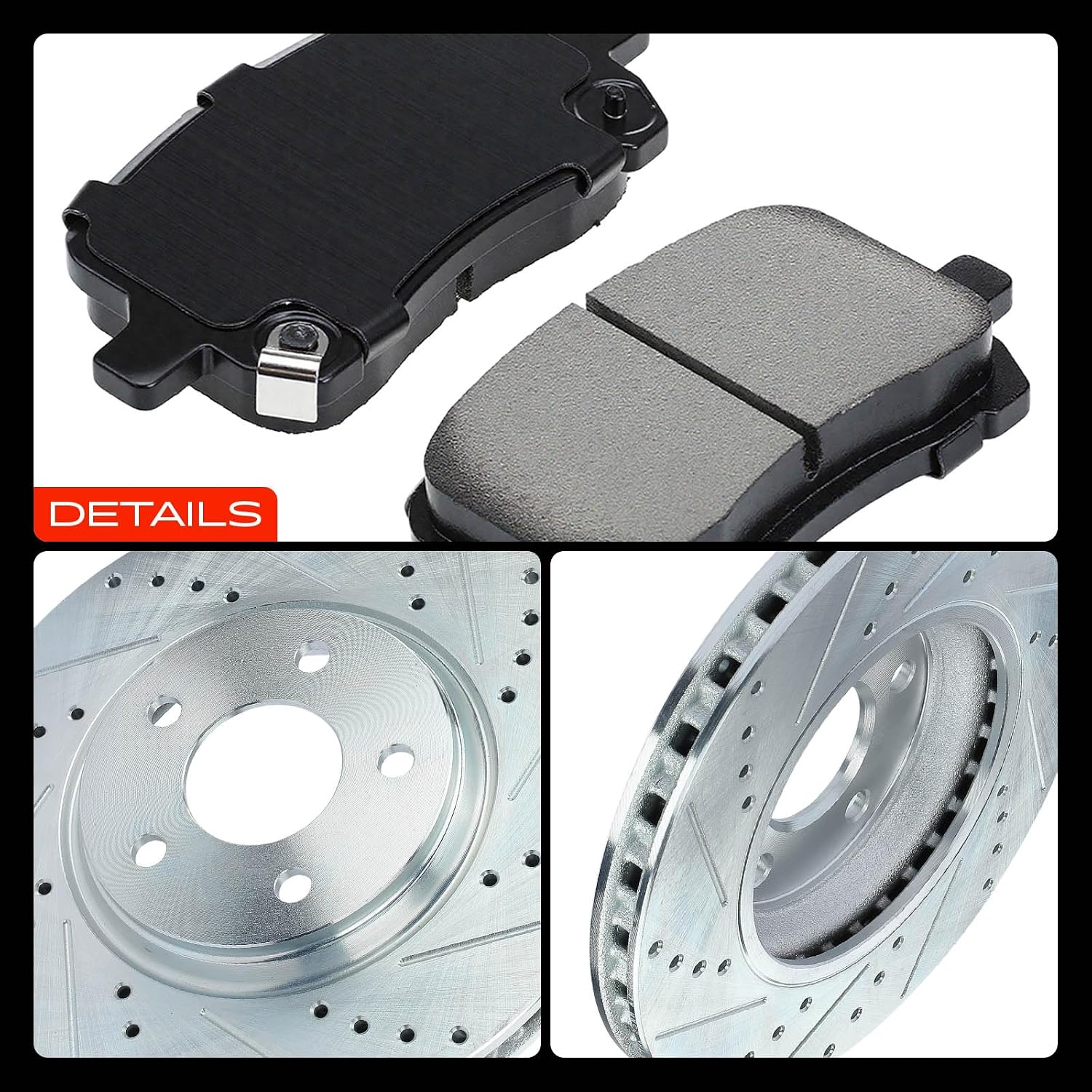 A-Premium 11.65 in(296mm) Front Drilled and Slotted Disc Brake Rotors + Ceramic Pads Kit Compatible with Chevy, Pontiac & Saturn Models - Cobalt 05-07, HHR 08-10, Malibu 04-06/08-12, G6 05-10, G5, Ion