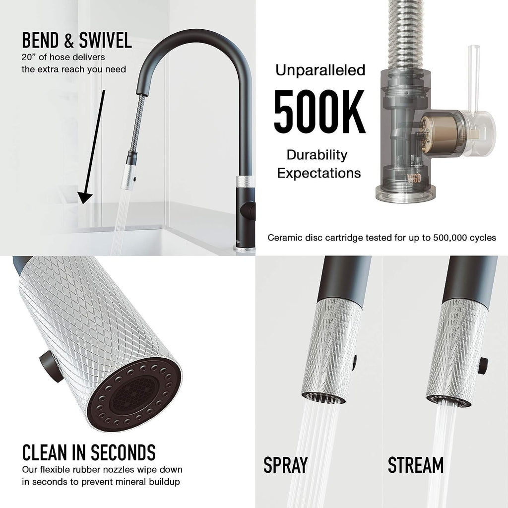 VIGO Bristol 19'' H Single Handle Pull-Down Sprayer Kitchen Faucet in Stainless Steel and Matte Black-VG02033STMB
