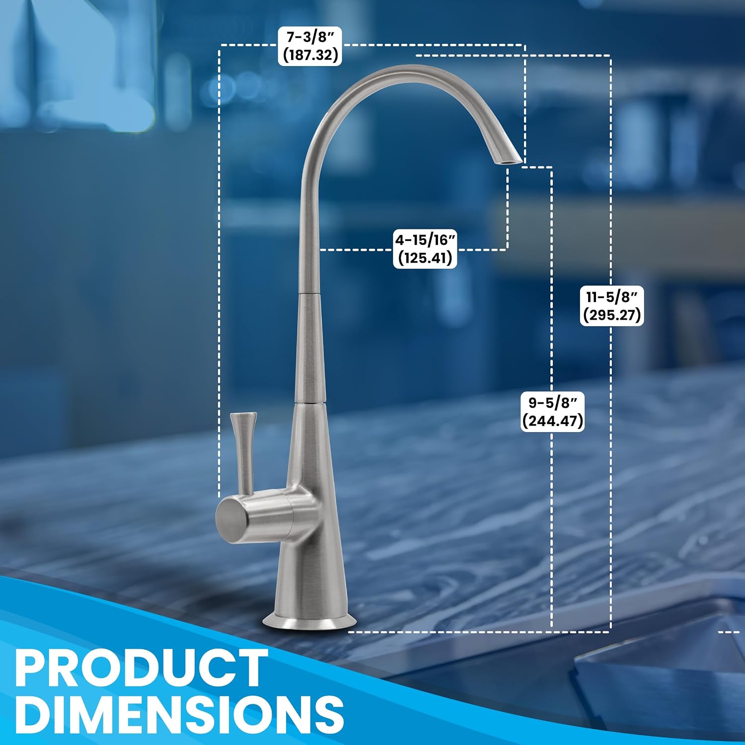 Metpure Airgap 3-Port Brass RO Faucet for Reverse Osmosis Drinking Water Systems. Features Pre-Installed Drain Tubes, Contemporary Design. Includes Wrench and Adapters. (Brushed Nickel)