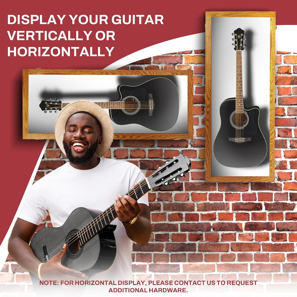 PENNZONI Acoustic Guitar Display Case - Acrylic Acoustic Guitar Case - Guitar Display Case Wall Mount, Guitar Wall Case Made from Hardwood Frame & Clear Acrylic | Natrual Oak