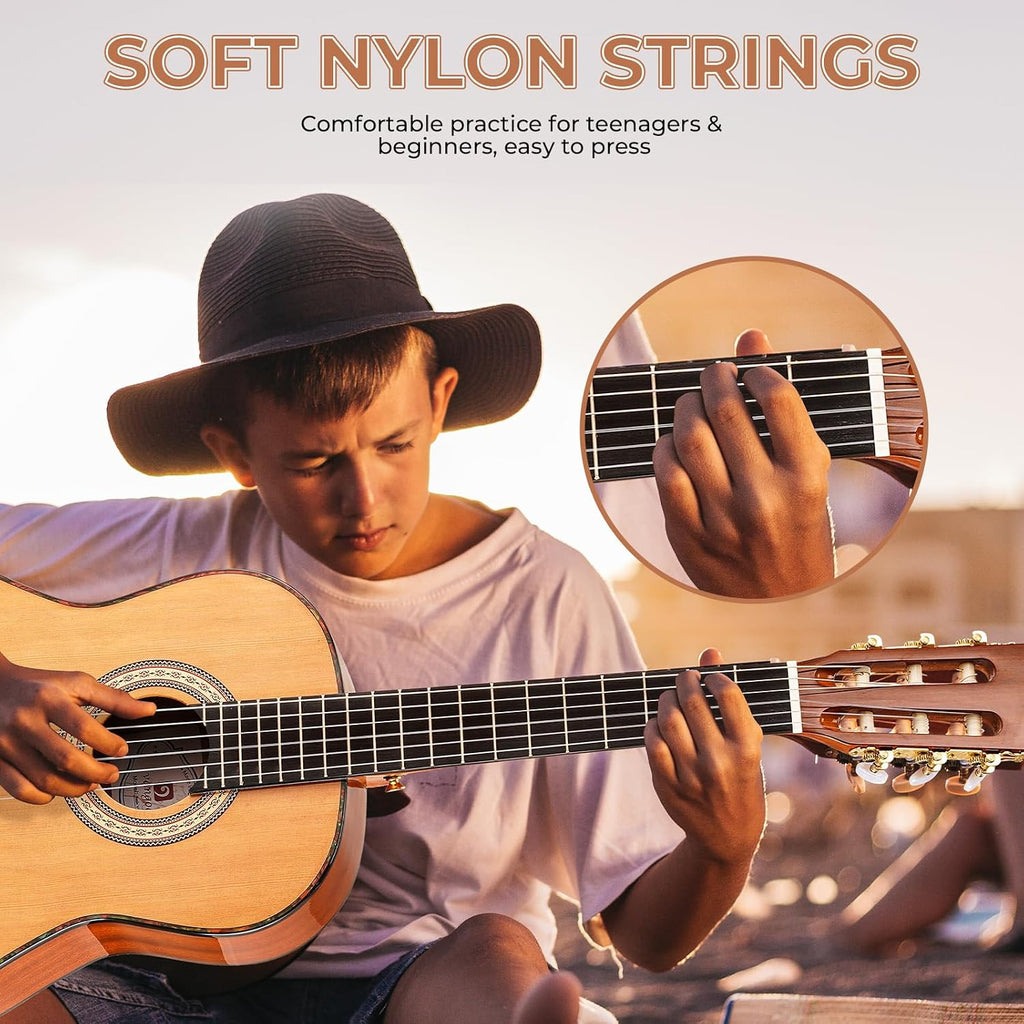 Vangoa Classical Guitar 3/4 Inch Acoustic Classical Guitar, 36 Inch Junior Size Nylon String Guitar Bundle Kit for Beginner Teens, Cedar Top