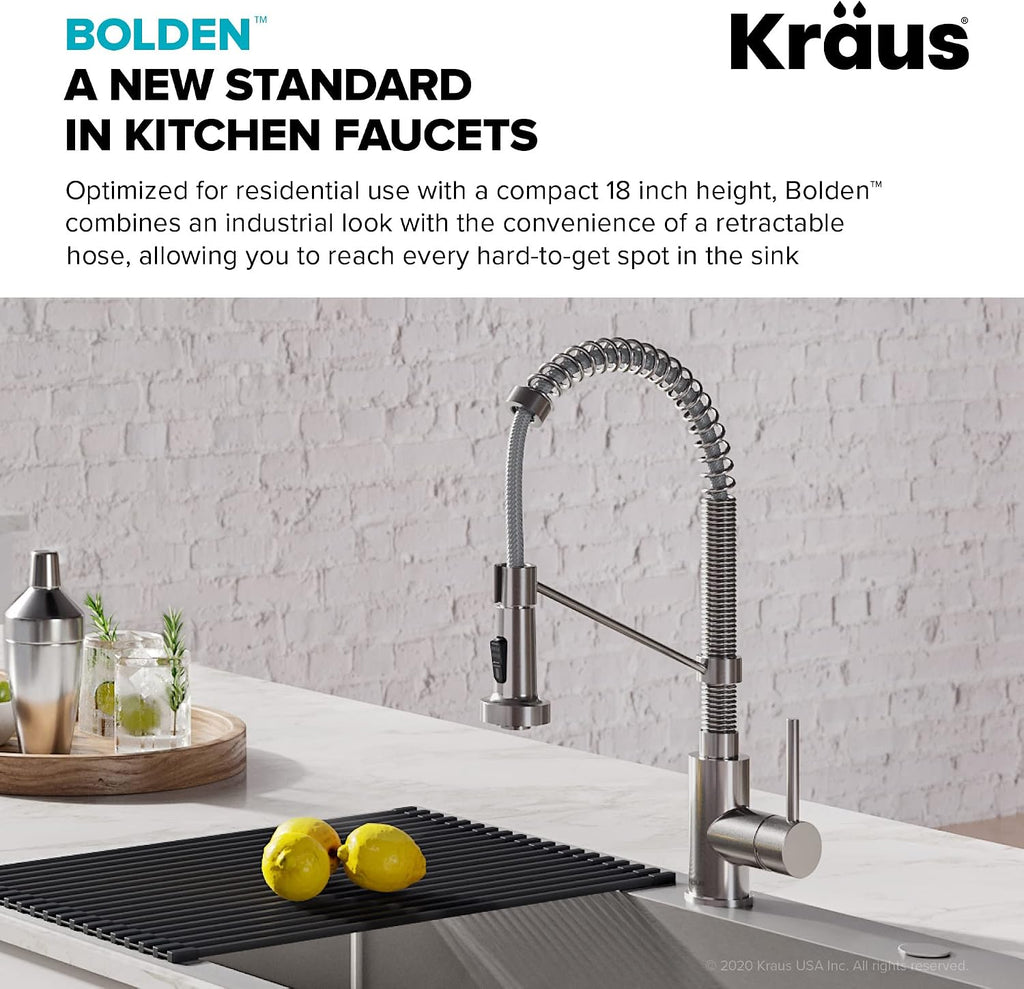 KRAUS Bolden Commercial Style Pull-Down Kitchen Faucet and Purita Water Filter Faucet Combo in Chrome, KPF-1610-FF-100CH