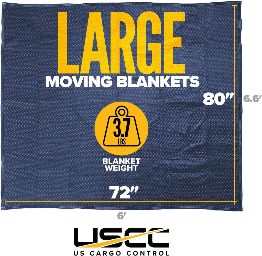 US Cargo Control Moving Blankets Heavy Duty 72'x80' 12-Pack (43 lbs/doz), Packing Blankets for Moving Furniture, Shipping, and Storage, Lightweight Quilted Furniture Pads, Tough Blue Polyester