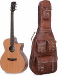 Premium Leather Guitar Gig Bag, Electric And Acoustic Guitar Case with Multiple Storage Pockets, Detachable And Adjustable Straps (Brown)