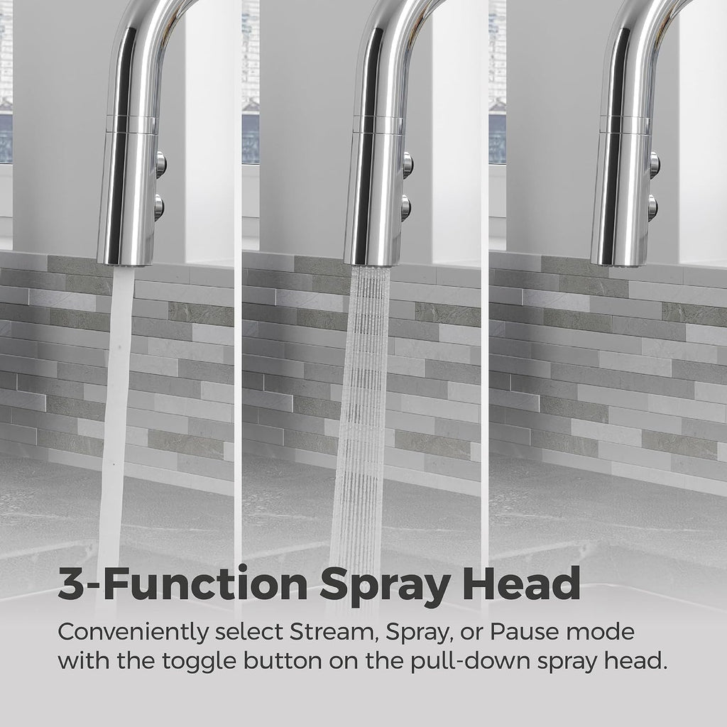 Pfister Zanna Kitchen Faucet with Pull Down Sprayer and Soap Dispenser, Single Handle, High Arc, NSF Certified, Polished Chrome Finish, F5297ZNRC