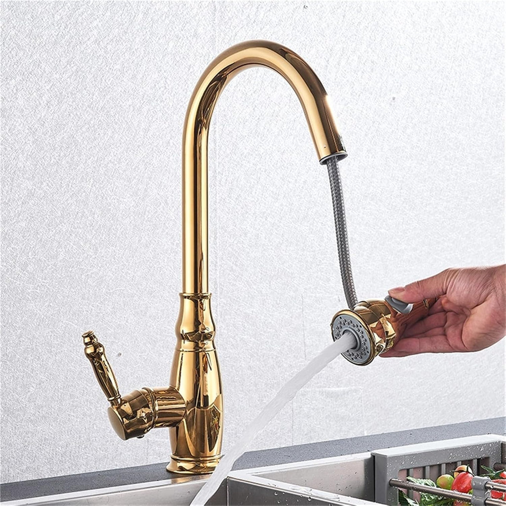 360 Rotation Pull-Out Kitchen Faucet - Hot and Cold Water Sink Mixer Tap for Kitchen(Polisehd Gold)