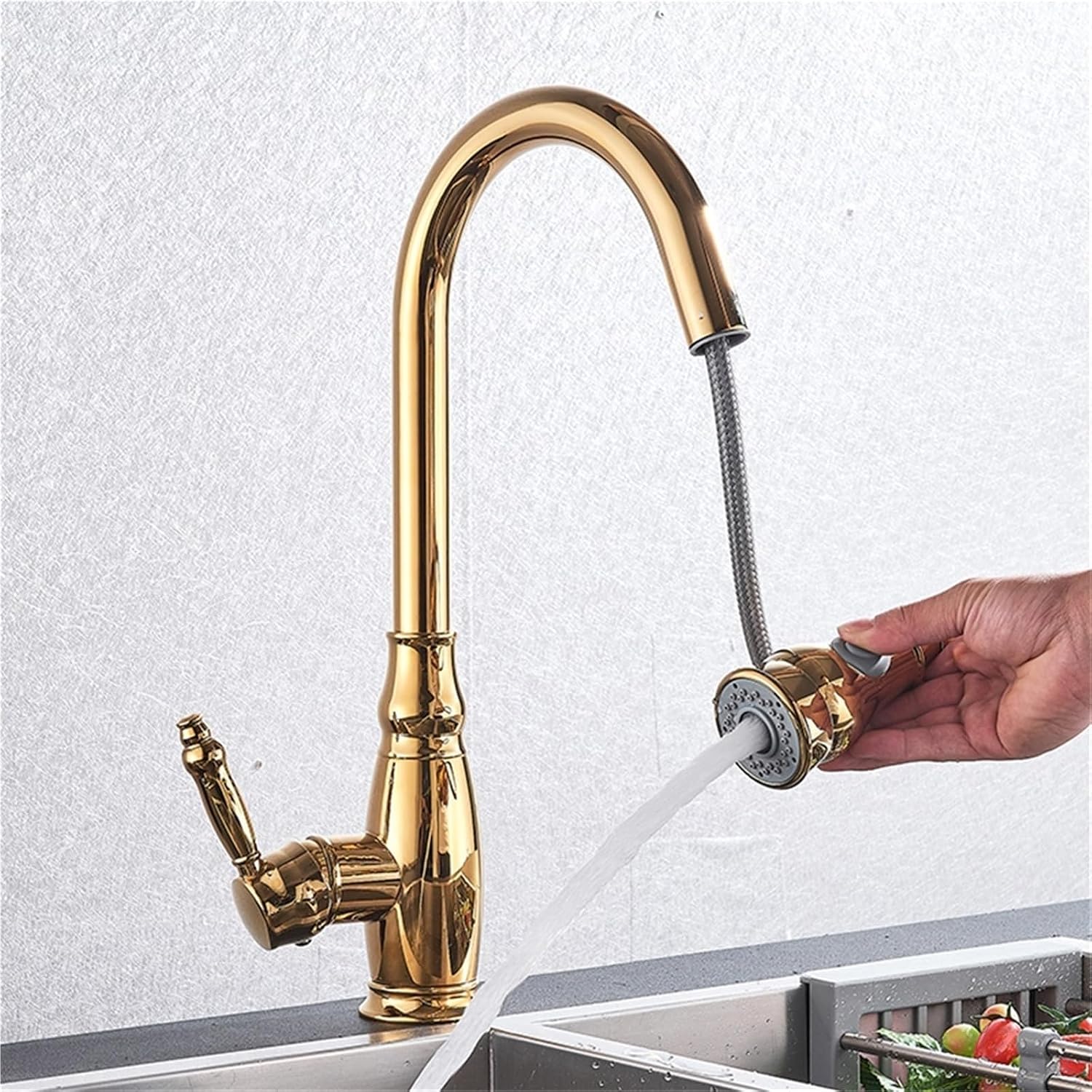 360 Rotation Pull-Out Kitchen Faucet - Hot and Cold Water Sink Mixer Tap for Kitchen(Polisehd Gold)