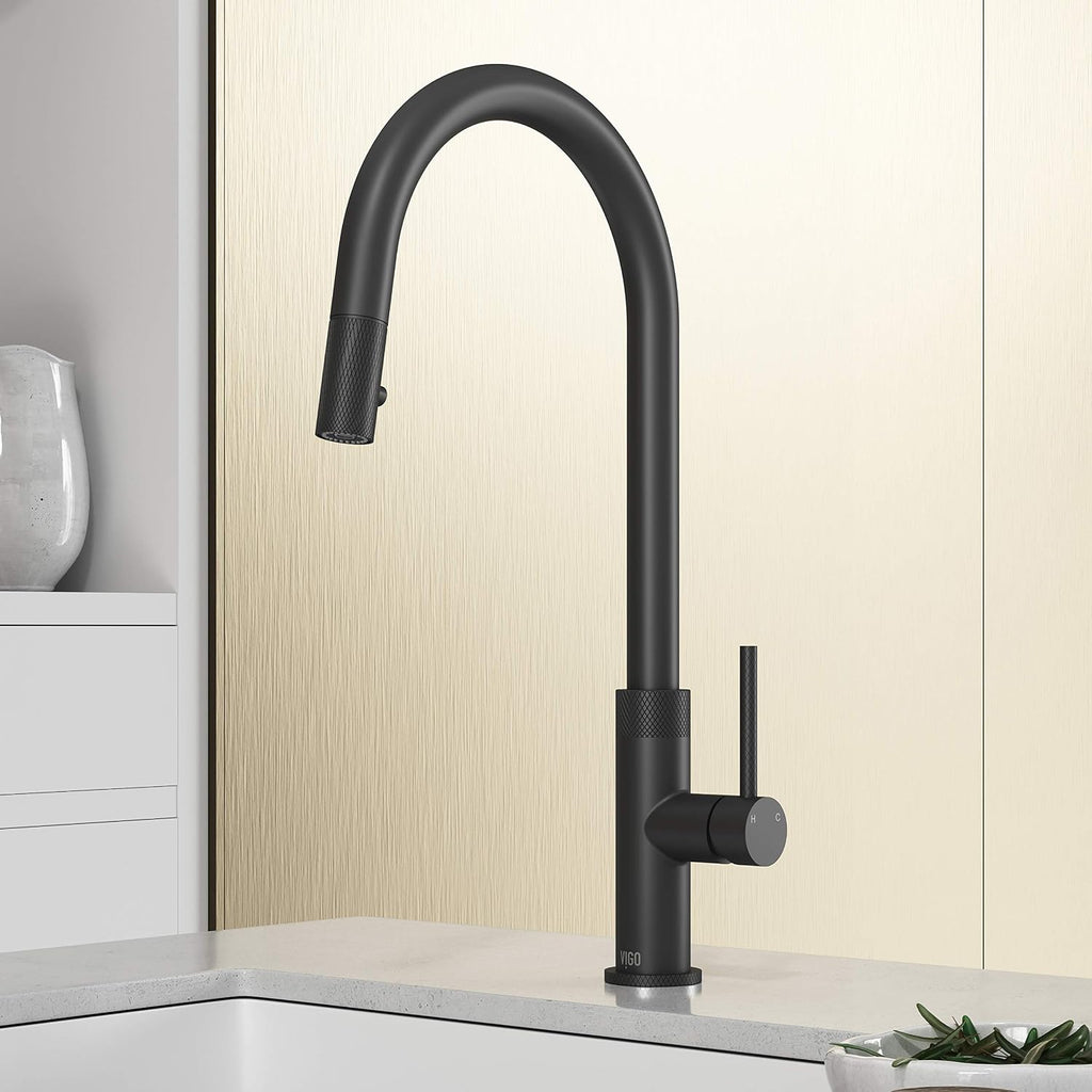 VIGO Bristol 19'' H Single Handle Pull-Down Sprayer Kitchen Faucet in Matte Black-VG02033MB