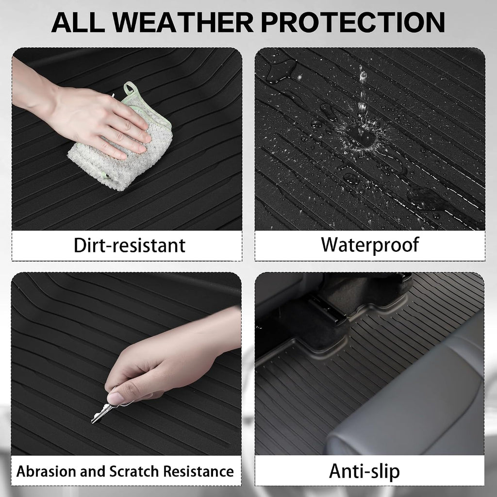 WEIZE Tesla Model Y Juniper Floor Mats 2025 2026, 11 PCS Full Set All Weather Non-Slip Floor Mats & Cargo Liners, Black Car Mats for Tesla Interior Accessories ((Not for Standard)