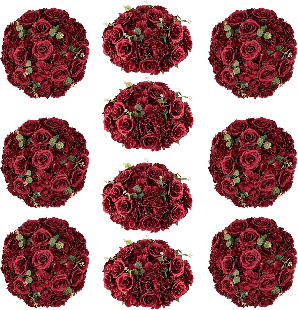 Red Roses Flowers Balls for Centerpieces: 10 PCS 11.8' Diam Flower Centerpieces for Tables in Wedding Reception Decorations Arrangement for Party Celebration Planners
