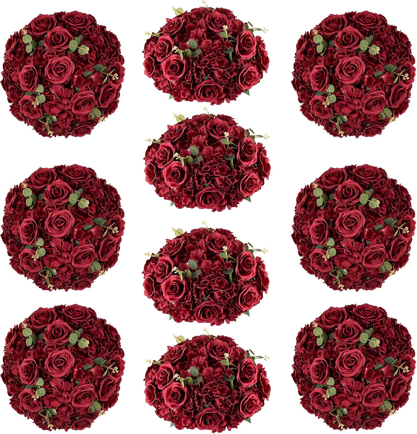 Red Roses Flowers Balls for Centerpieces: 10 PCS 11.8' Diam Flower Centerpieces for Tables in Wedding Reception Decorations Arrangement for Party Celebration Planners