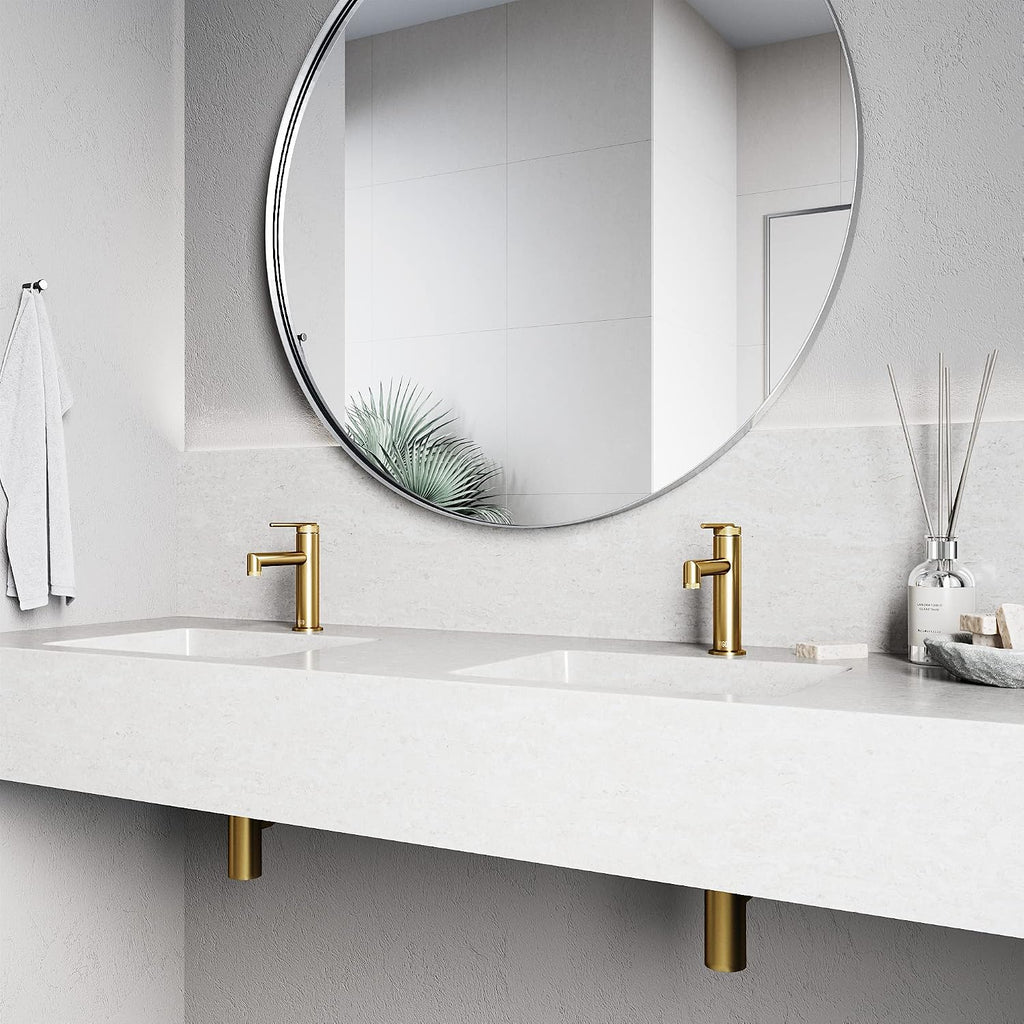 VIGO Sterling Single-Handle Single-Hole Mount Bathroom Sink Faucet, 7-Inch, Matte Brushed Gold, Modern Design, Solid Brass, 1.2 GPM WaterSense & Ceramic Disc Valve, Corrosion-Resistant